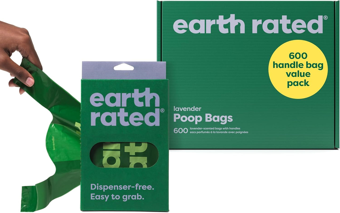 Earth Rated Lavender Dog Waste Bags with Handles - Value Pack of 600, Easy-Tie and Leakproof Design