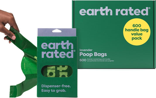 Earth Rated Lavender Dog Waste Bags with Handles - Value Pack of 600, Easy-Tie and Leakproof Design
