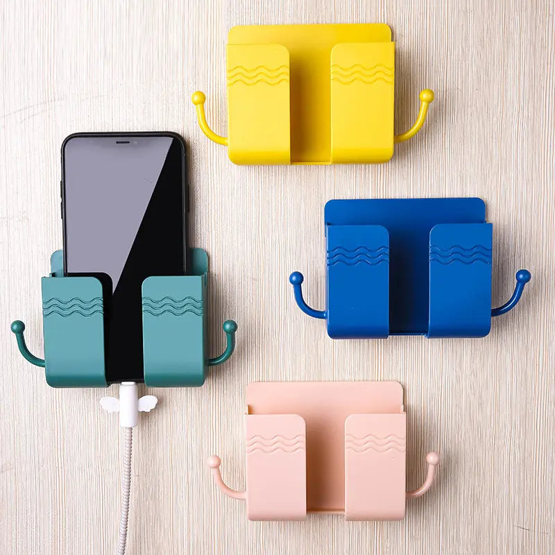 2-Pack Adhesive Wall-Mounted Phone Holder and Remote Control Stand - Versatile Storage Solution for Bedroom, Kitchen, Bathroom, and Office