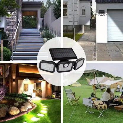 Solar Triple-Head Motion Sensor Wall Light with 3000 Lumens, 74 LEDs, 270° Wide Angle, and 2400mAh Battery for Outdoor Use