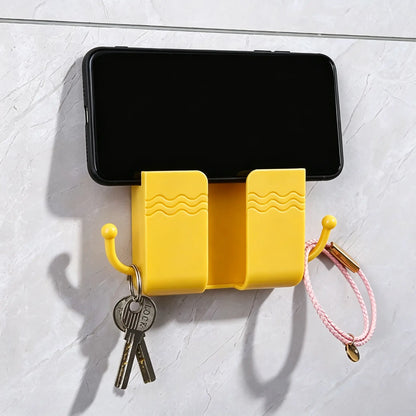 2-Pack Adhesive Wall-Mounted Phone Holder and Remote Control Stand - Versatile Storage Solution for Bedroom, Kitchen, Bathroom, and Office