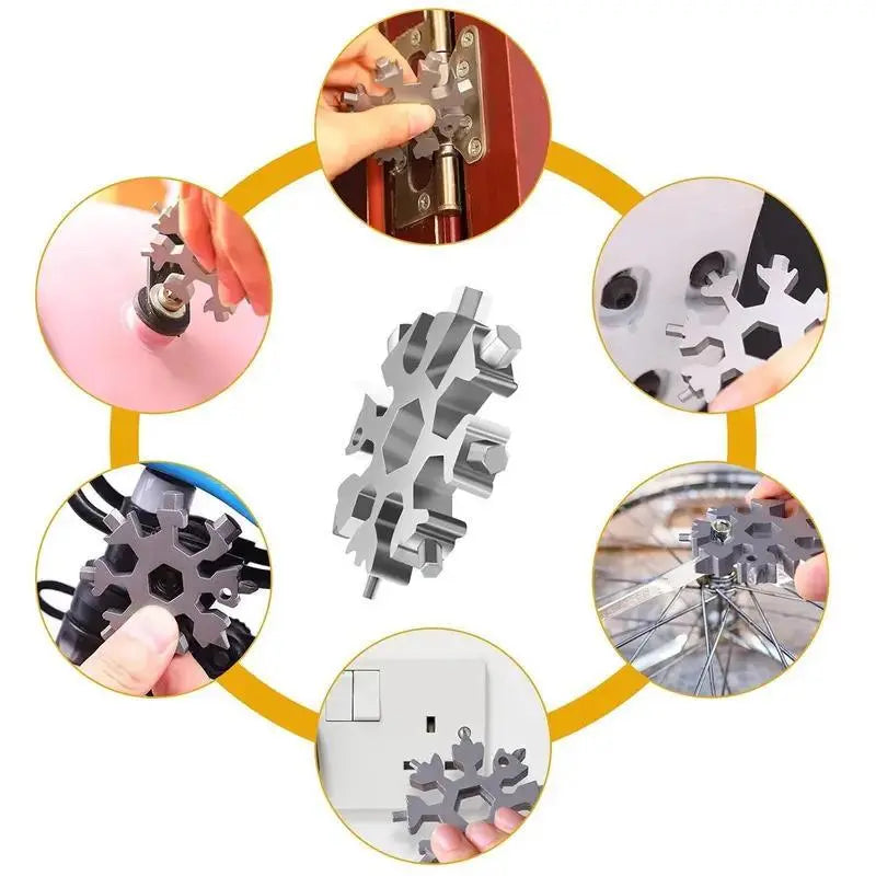 18-in-1 Stainless Steel Snowflake Multi-Tool: Portable Wrench, Screwdriver, and Bottle Opener for Outdoor Survival Activities