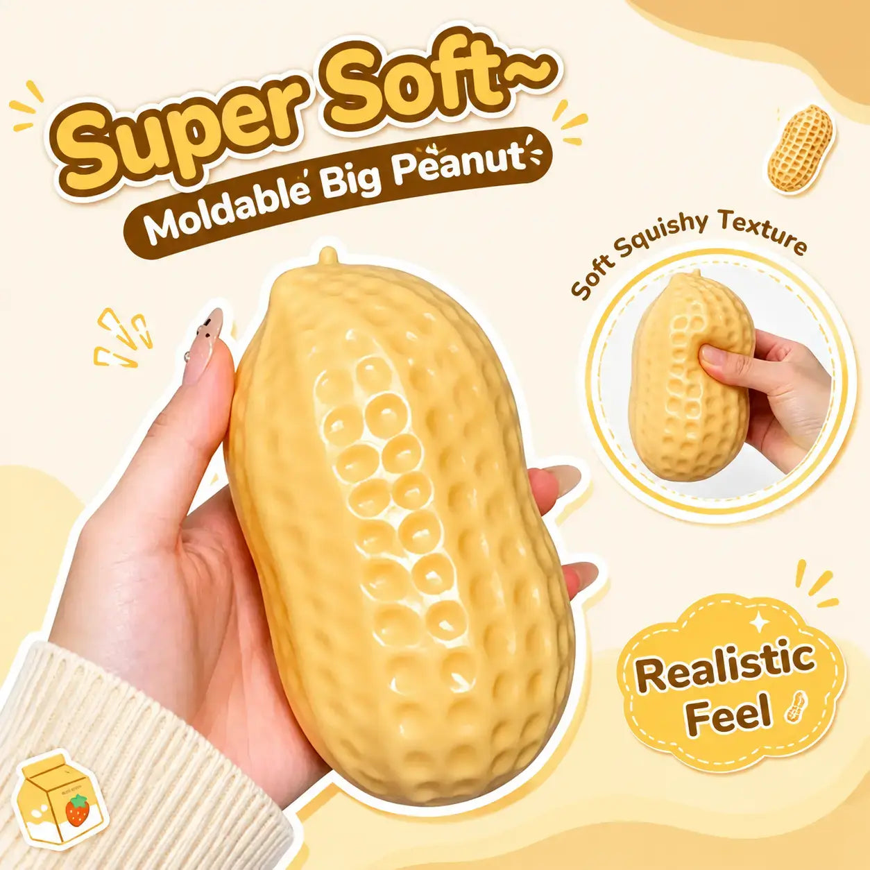 Crunchy Peanut Stress Relief Squishy Toy - Portable Sensory Fidget Toy for Teens and Adults, Ideal for Leisure and Entertainment