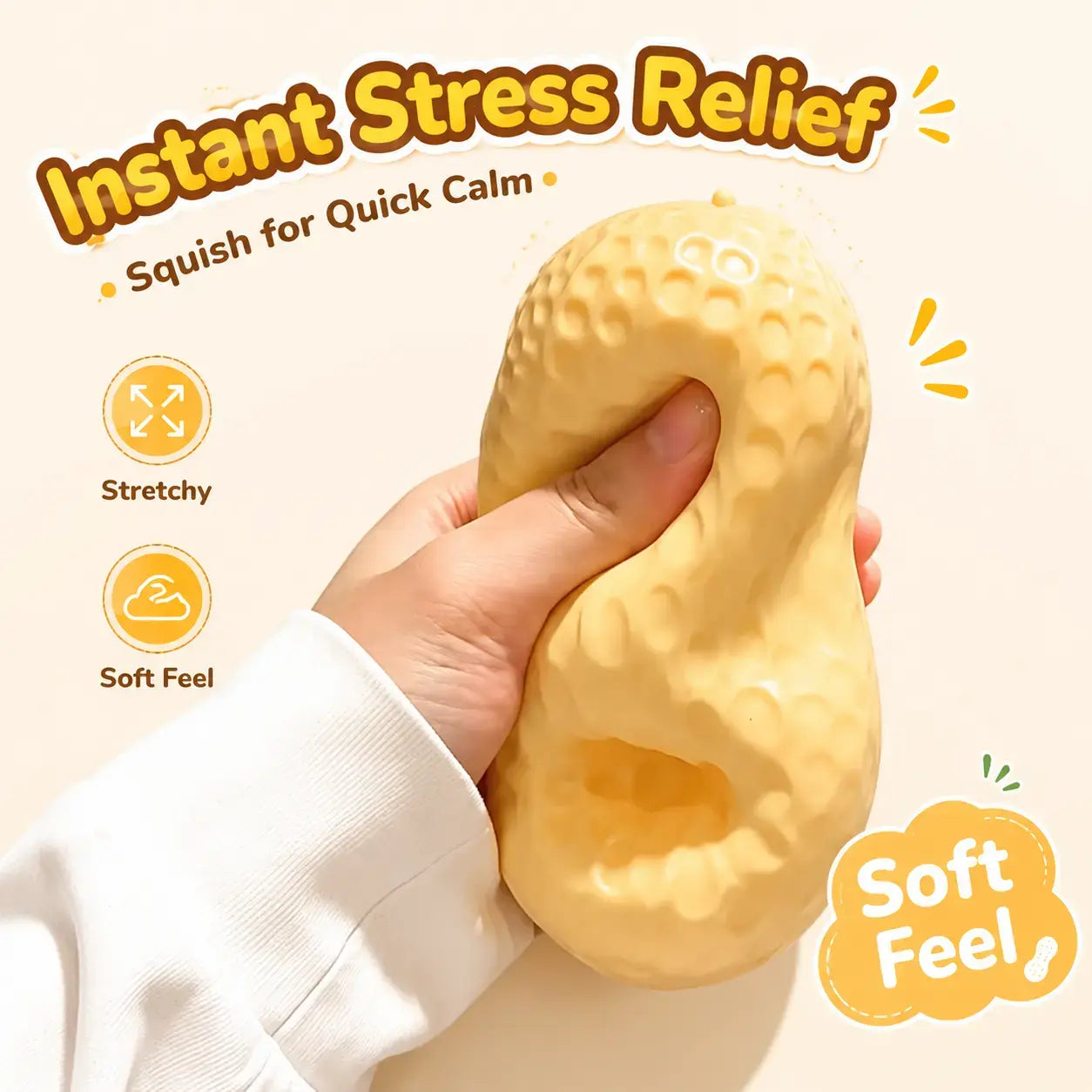 Crunchy Peanut Stress Relief Squishy Toy - Portable Sensory Fidget Toy for Teens and Adults, Ideal for Leisure and Entertainment