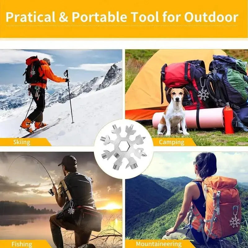 18-in-1 Stainless Steel Snowflake Multi-Tool: Portable Wrench, Screwdriver, and Bottle Opener for Outdoor Survival Activities