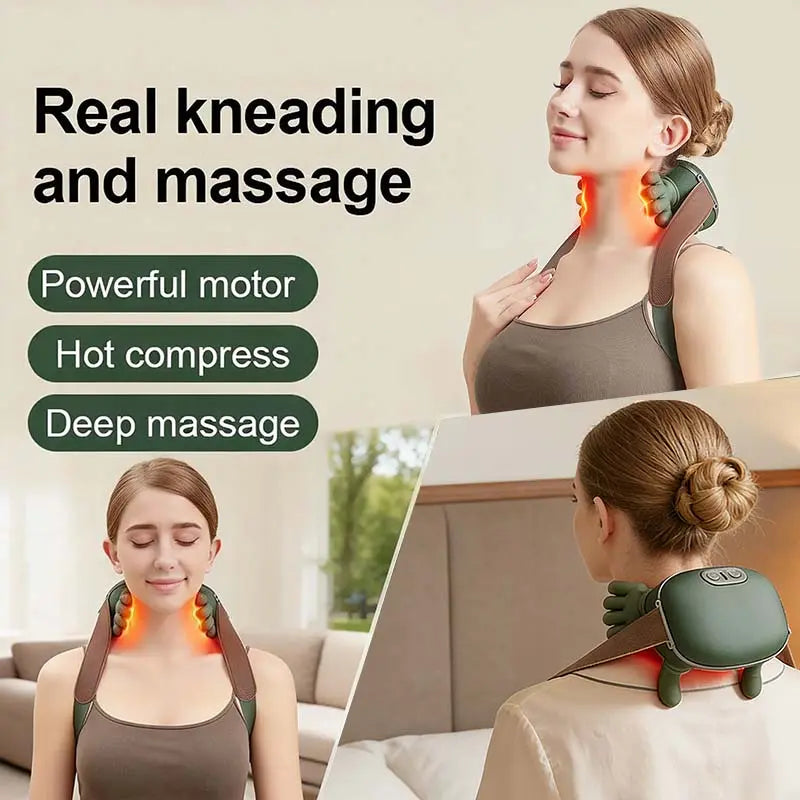 Advanced Brushless Motor Neck Massager - Electric Cervical Massager with Bionic Hand Heating, Wireless Portability, and 3D Kneading for Deep Tissue Pain Relief - Versatile Leg, Neck, and Back Massager - Ideal Lightweight Gift