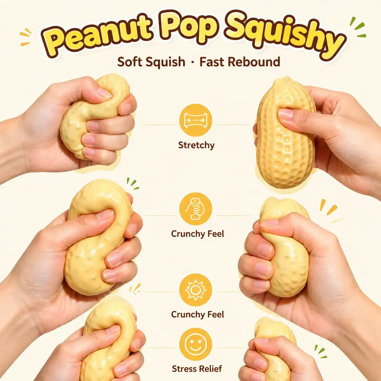 Crunchy Peanut Stress Relief Squishy Toy - Portable Sensory Fidget Toy for Teens and Adults, Ideal for Leisure and Entertainment