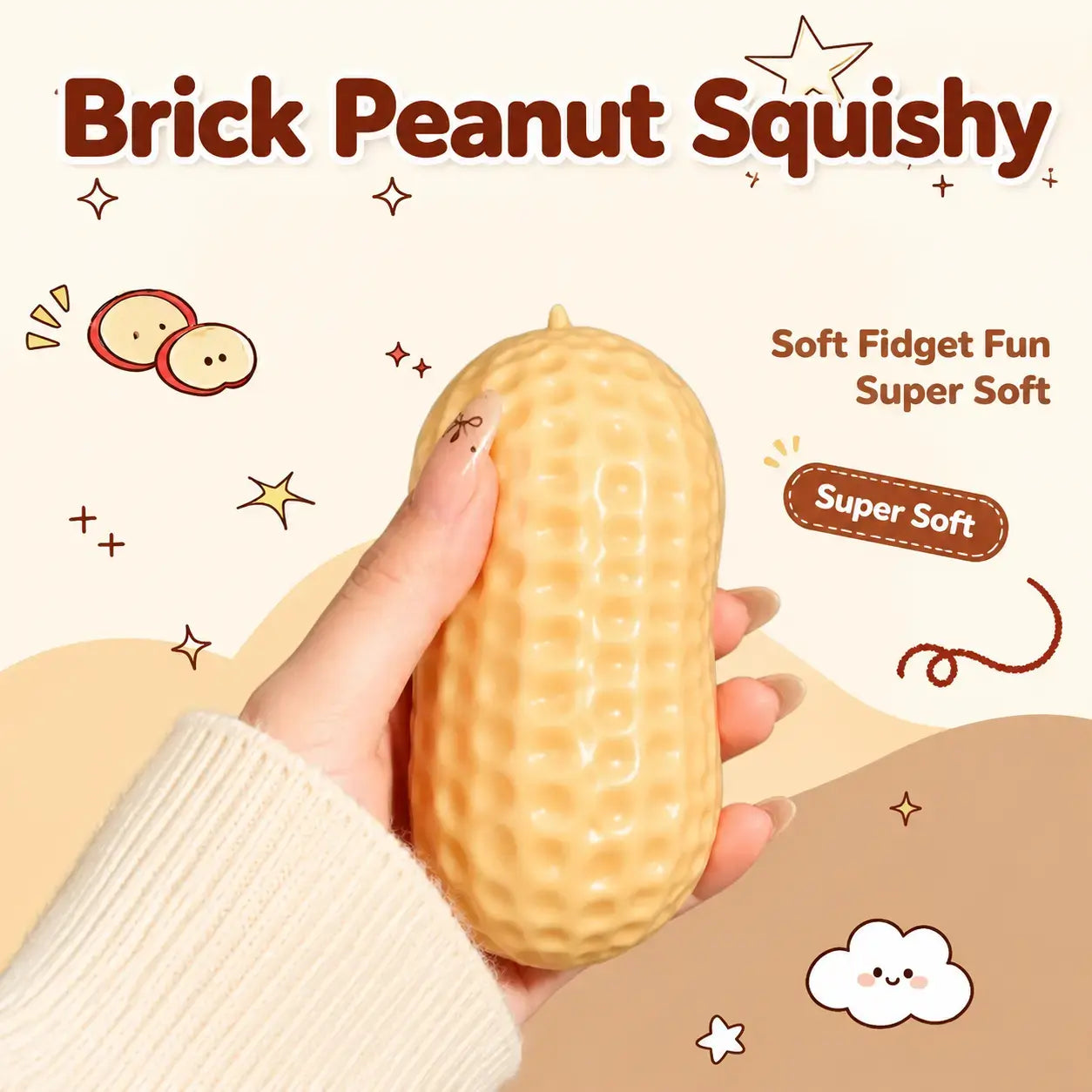 Crunchy Peanut Stress Relief Squishy Toy - Portable Sensory Fidget Toy for Teens and Adults, Ideal for Leisure and Entertainment