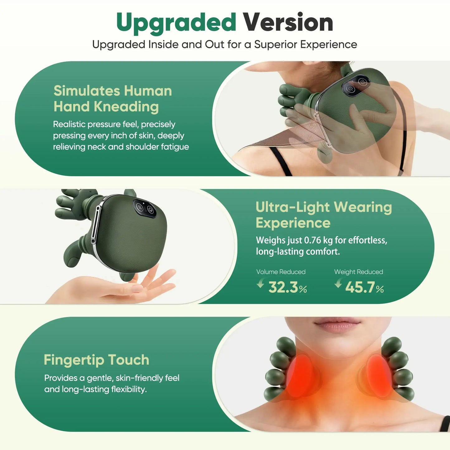 Advanced Brushless Motor Neck Massager - Electric Cervical Massager with Bionic Hand Heating, Wireless Portability, and 3D Kneading for Deep Tissue Pain Relief - Versatile Leg, Neck, and Back Massager - Ideal Lightweight Gift